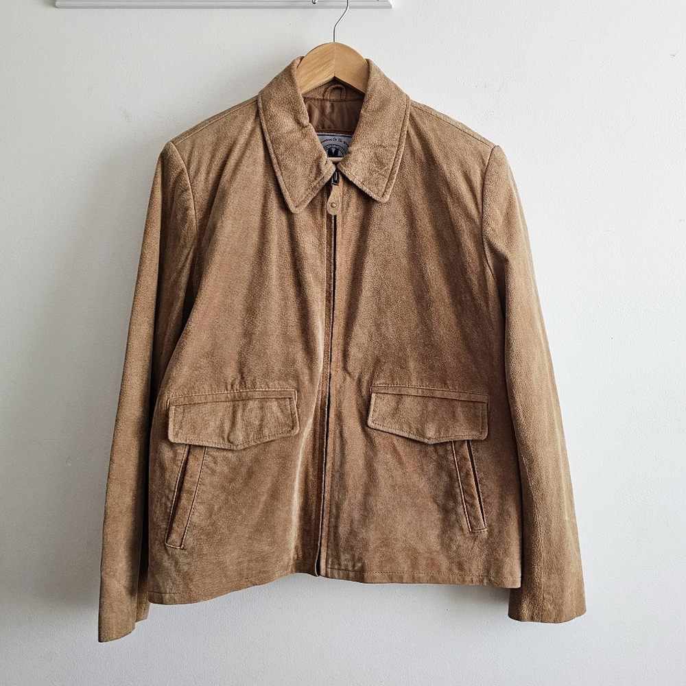 American Classics JLC Men’s Tan Suede Leather Jacket Quilted Lining Size L